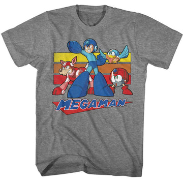 Mega Man-Mega Man Multi Color Rectangles-Graphite Heather Adult S/S T-Shirt - Graphite Heather