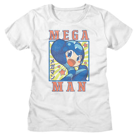 Mega Man-Mega Man Square And Stars-White Ladies S/S T-Shirt - White