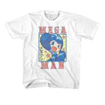 Mega Man-Mega Man Square And Stars-White Youth S/S T-Shirt-Xs (5-6) - White