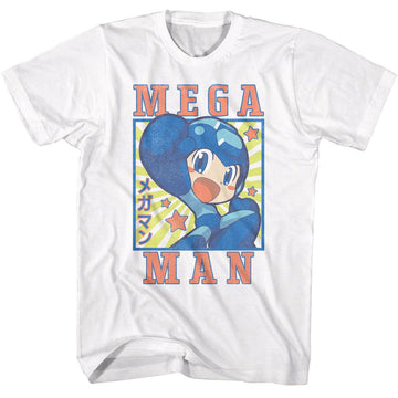 Mega Man-Mega Man Square And Stars-White Adult S/S T-Shirt - White