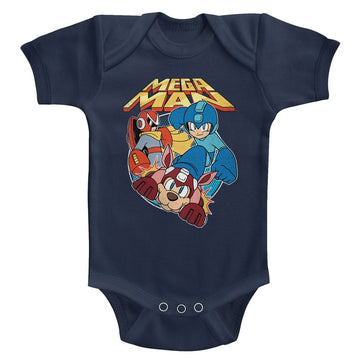 Mega Man-Flat Colors-Navy Infant S/S Bodysuit-24M - Navy