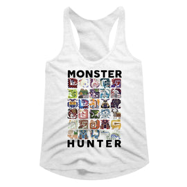 Monster Hunter-Lets Hunt-White Ladies Slimfit Racerback-S - White