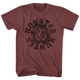 Monster Hunter-Mh Circle-Vintage Maroon Heather Adult S/S T-Shirt - Vintage Maroon Heather