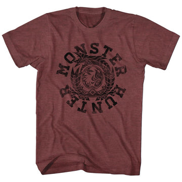 Monster Hunter-Mh Circle-Vintage Maroon Heather Adult S/S T-Shirt - Vintage Maroon Heather