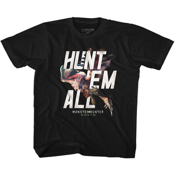 Monster Hunter-Hunt Em All-Black Youth S/S T-Shirt (7-8) - Black