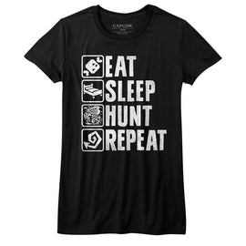 Monster Hunter-Hunt Repeat-Black Ladies S/S T-Shirt - Black
