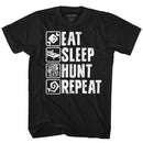 Monster Hunter-Hunt Repeat-Black Adult S/S T-Shirt - Black