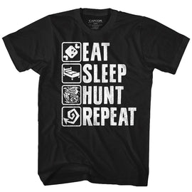 Monster Hunter-Hunt Repeat-Black Adult S/S T-Shirt - Black