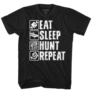 Monster Hunter-Hunt Repeat-Black Adult S/S T-Shirt - Black