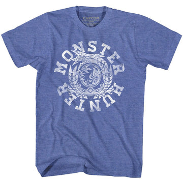 Monster Hunter-Mh Circle White Ink-Royal Heather Adult S/S T-Shirt - Royal Heather