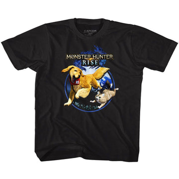 Monster Hunter-Pair Of Pals-Black Youth S/S T-Shirt (7-8) - Black