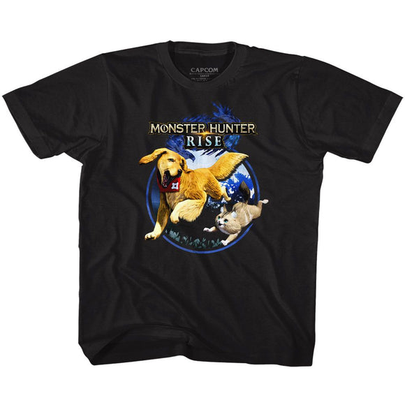 Monster Hunter-Pair Of Pals-Black Youth S/S T-Shirt (7-8) - Black
