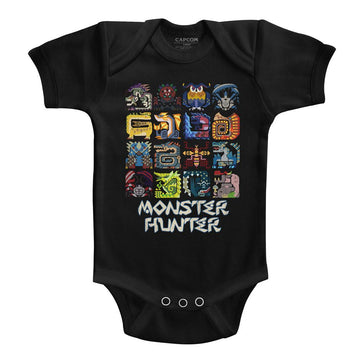 Monster Hunter-Symbols-Black Infant S/S Bodysuit-6M - Black