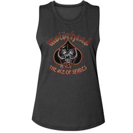 Motorhead-Motorhead Snaggletooth And Spade-Charcoal Ladies Na Muscle Tank-S - Charcoal