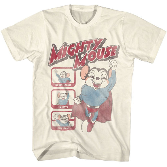 Mighty Mouse-Mighty Mouse Here I Come-Natural Adult S/S T-Shirt - Natural