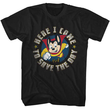 Mighty Mouse-Mighty Mouse Here I Come-Black Adult S/S T-Shirt - Black