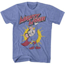 Mighty Mouse-Mighty Mouse Lifting Logo-Light Blue Heather Adult S/S T-Shirt - Light Blue Heather