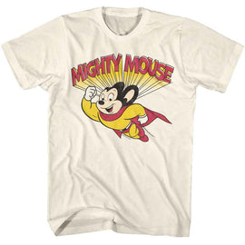 Mighty Mouse-Mighty Mouse Flying-Natural Adult S/S T-Shirt - Natural