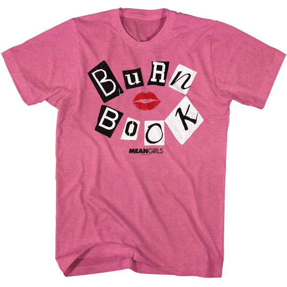 Mean Girls-Mean Girls Burn Book-Retro Pink Heather Adult S/S T-Shirt - Retro Pink Heather