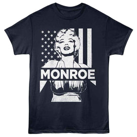 Marilyn Monroe-Marilyn Monroe Flag-Navy Adult S/S T-Shirt - Navy