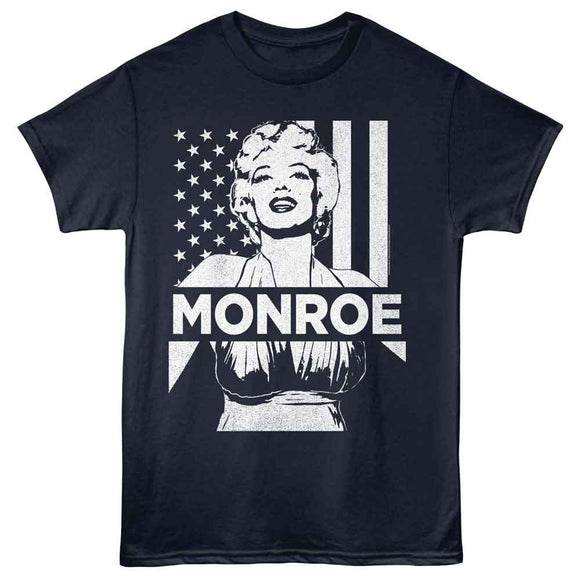 Marilyn Monroe-Marilyn Monroe Flag-Navy Adult S/S T-Shirt - Navy