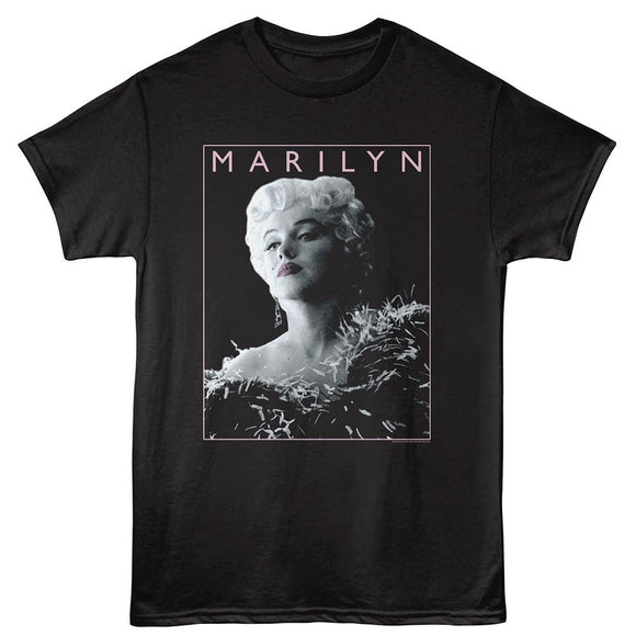 Marilyn Monroe-Marilyn Monroe Feathered Dress-Black Adult S/S T-Shirt - Black