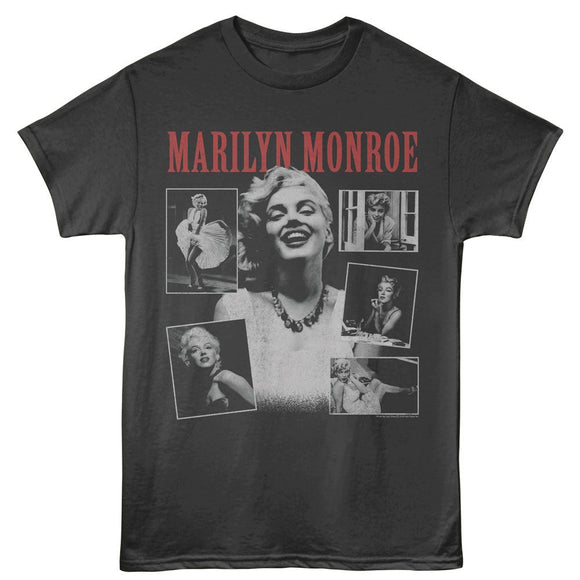 Marilyn Monroe-Marilyn Monroe Collage With Color Logo-Smoke Adult S/S T-Shirt - Smoke