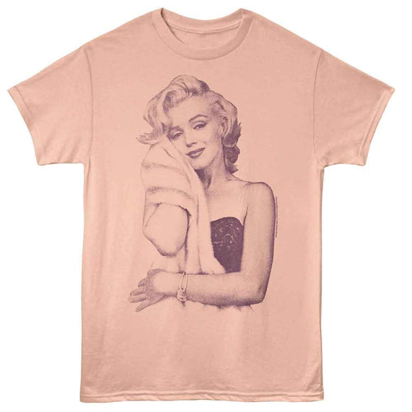 Marilyn Monroe-Marilyn Monroe Fur Snuggle-Peach Adult S/S T-Shirt - Peach