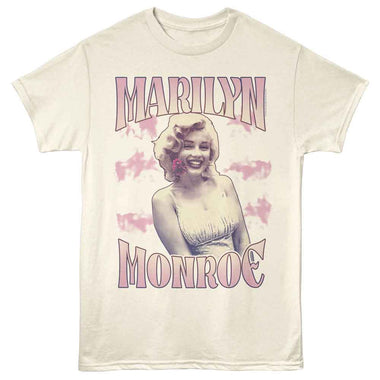 Marilyn Monroe-Marilyn Monroe Clouds And Flower-Natural Adult S/S T-Shirt - Natural
