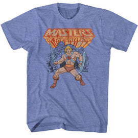 Masters Of The Universe-He-Man-Light Blue Heather Adult S/S T-Shirt - Light Blue Heather