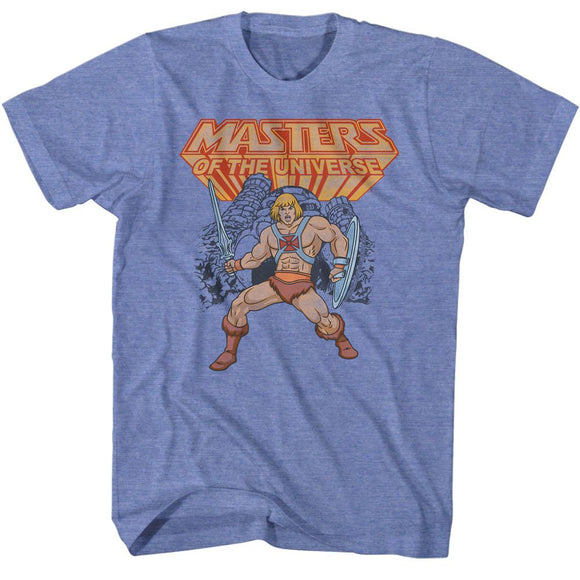 Masters Of The Universe-He-Man-Light Blue Heather Adult S/S T-Shirt - Light Blue Heather