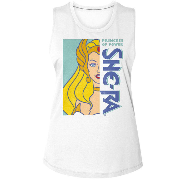 Masters Of The Universe-Motu She Ra Crop-White Ladies Muscle Tank S - White
