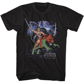 Masters Of The Universe-Motu Battlecat Charge-Black Adult S/S T-Shirt - Black