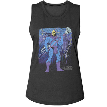 Masters Of The Universe-Motu Skeletor And Skull Mountain-Charcoal Ladies Muscle Tank-S - Charcoal