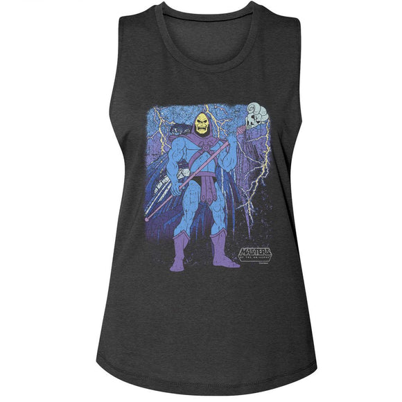 Masters Of The Universe-Motu Skeletor And Skull Mountain-Charcoal Ladies Muscle Tank-S - Charcoal
