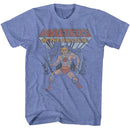 Masters Of The Universe-Motu He Man And Grayskull-Light Blue Heather Adult S/S T-Shirt - Light Blue Heather