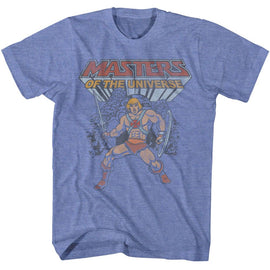 Masters Of The Universe-Motu He Man And Grayskull-Light Blue Heather Adult S/S T-Shirt - Light Blue Heather