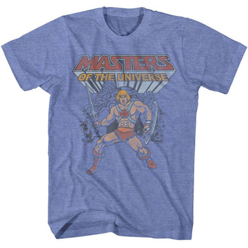Masters Of The Universe-Motu He Man And Grayskull-Light Blue Heather Adult S/S T-Shirt - Light Blue Heather