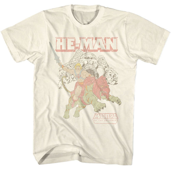 Masters Of The Universe-Motu He Man And Battle Cat At Castle Grayskull-Natural Adult S/S T-Shirt - Natural