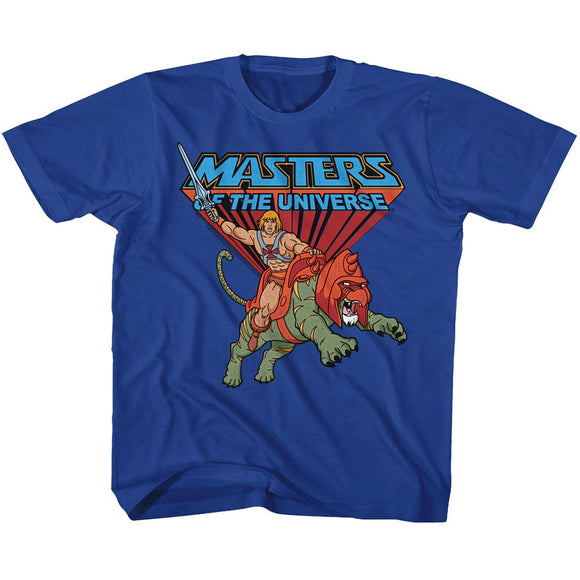 Masters Of The Universe-Ride Into Battle-Royal Youth S/S T-Shirt-Xs (5-6) - Royal
