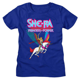 Masters Of The Universe-Motu She Ra Swiftwind And Logo-Royal Ladies S/S T-Shirt - Royal