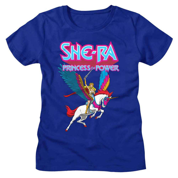 Masters Of The Universe-Motu She Ra Swiftwind And Logo-Royal Ladies S/S T-Shirt - Royal