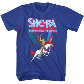 Masters Of The Universe-Motu She Ra Swiftwind And Logo-Royal Adult S/S T-Shirt - Royal