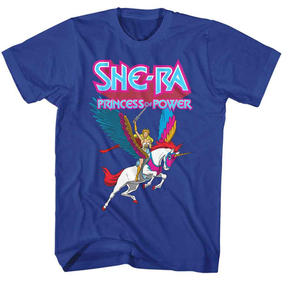 Masters Of The Universe-Motu She Ra Swiftwind And Logo-Royal Adult S/S T-Shirt - Royal