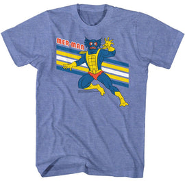 Masters Of The Universe-Mer-Man-Light Blue Heather Adult S/S T-Shirt - Light Blue Heather