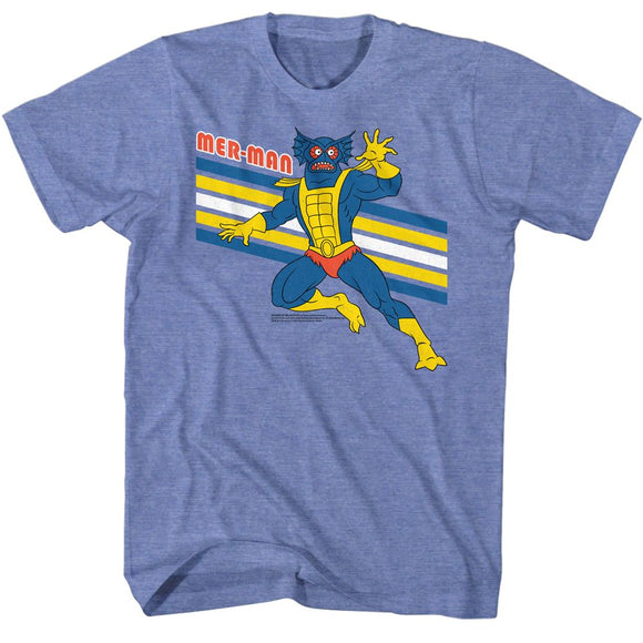 Masters Of The Universe-Mer-Man-Light Blue Heather Adult S/S T-Shirt - Light Blue Heather
