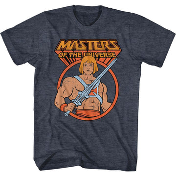 Masters Of The Universe-Heman In Circle-Navy Heather Adult S/S T-Shirt - Navy Heather
