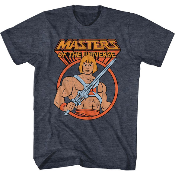 Masters Of The Universe-Heman In Circle-Navy Heather Adult S/S T-Shirt - Navy Heather