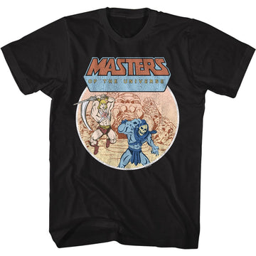 Masters Of The Universe-He Man And Skeletor Battle-Black Adult S/S T-Shirt - Black