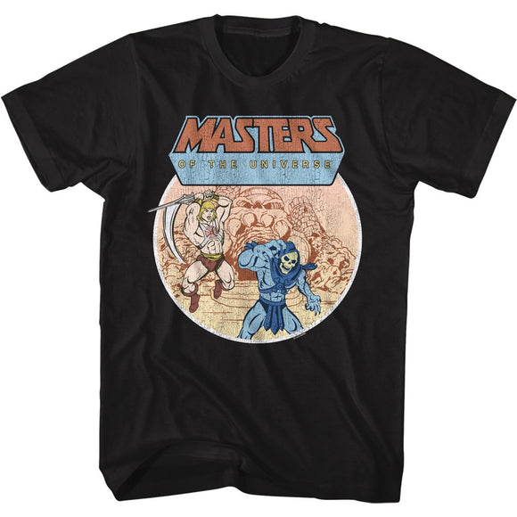 Masters Of The Universe-He Man And Skeletor Battle-Black Adult S/S T-Shirt - Black